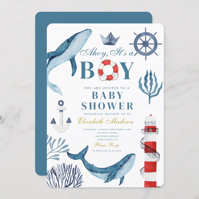 Navy Ahoy Es ist ein Junge Sailor Whale Sea Baby S Einladung (Von Creator hochgeladen)