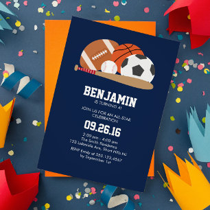Navy All Star Sports Themed Geburtstagsparty Einladung
