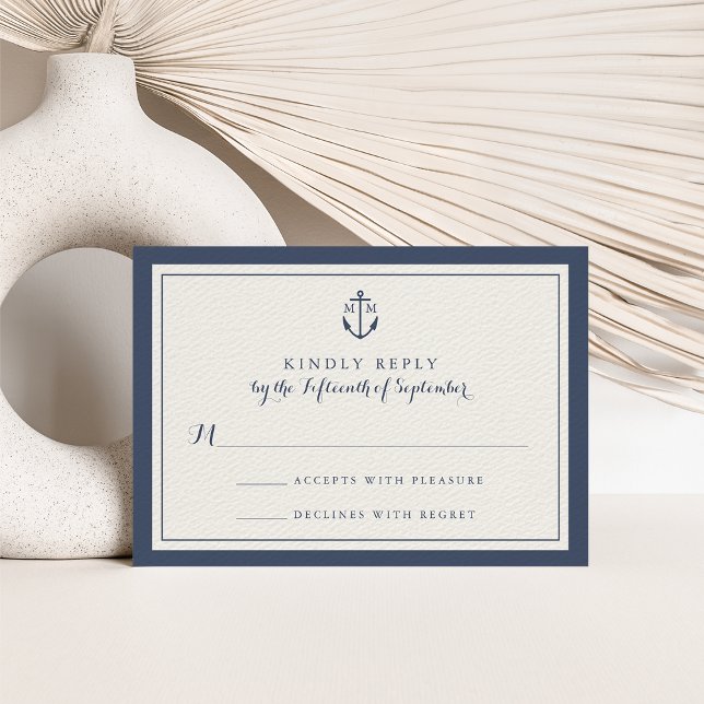Navy Anchor Monogram Wedding RSVP Card Karte (Von Creator hochgeladen)
