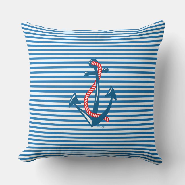 Navy Anchor, Roter Seil und blaue Streifen Kissen (Vorderseite)