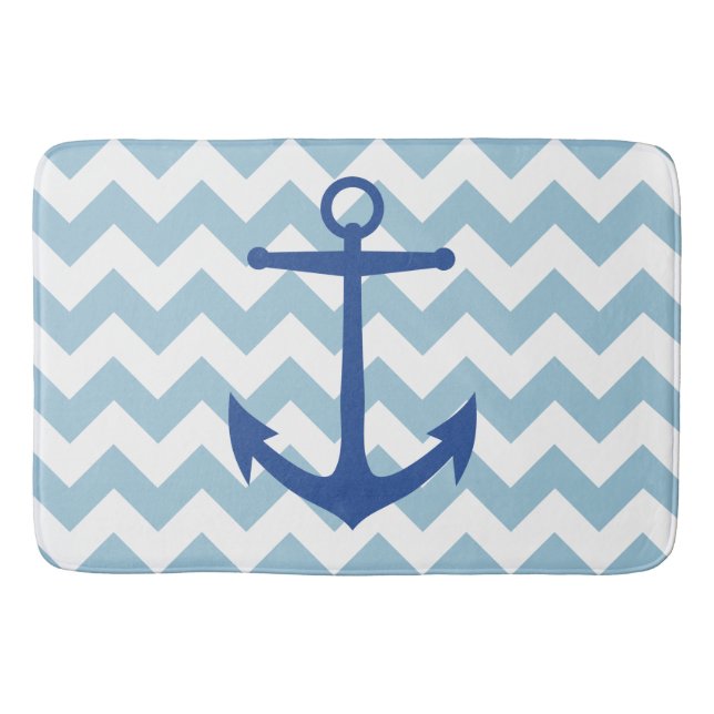 Navy Anchor und Zickzack Bath Mat Badematte (Vorderseite)