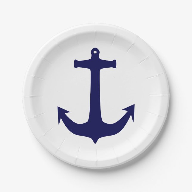 Navy Anchor White/Blue 7 Zoll Pappteller (Vorderseite)
