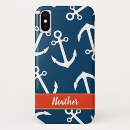 Navy Anchors Pattern Nautic Monogram iPhone X Hülle