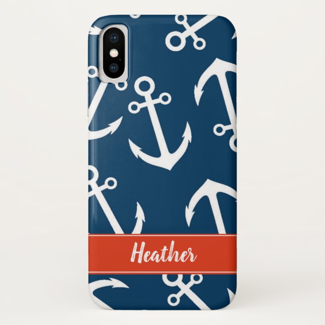 Navy Anchors Pattern Nautic Monogram Case-Mate iPhone Hülle (Rückseite)