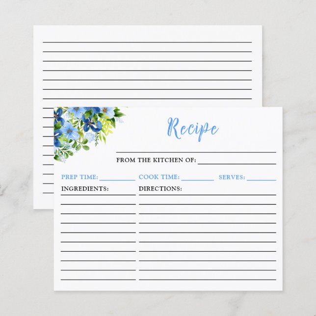 Navy and Baby Blue Floral Recipe Card (Vorne/Hinten)