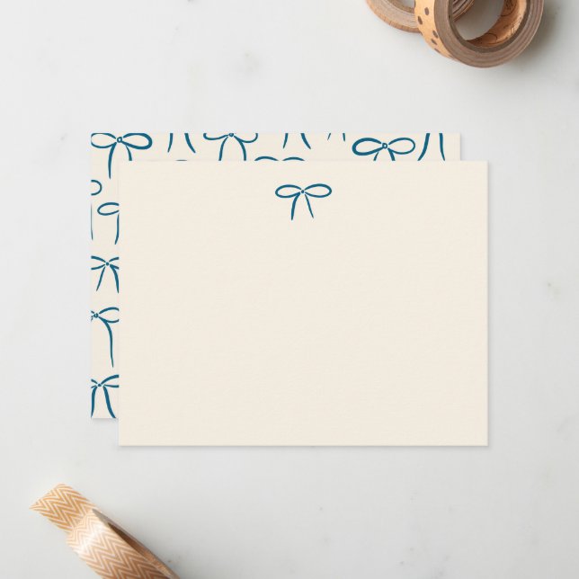 Navy and Cream Simple Bow Personal Stationery Mitteilungskarte (Vorderseite/Rückseite Beispiel)