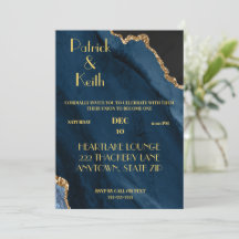 NAVY AND GOLD AGATE WEDING INVITE, GAY WEDD