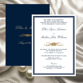 Navy and Gold Elegant Formal Wedding Einladung
