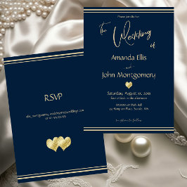 Navy and Gold Elegant Wedding with RSVP Einladung