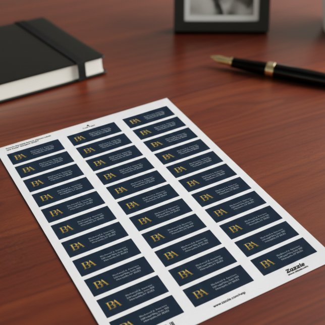 Navy and Gold Monogram Law Firm Address Labels (Von Creator hochgeladen)