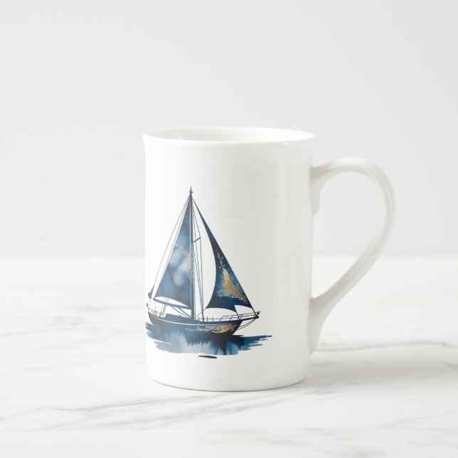 Navy and Gold Nautical Boat Gold Frame Wedding Prozellantasse (Rechts)