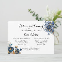 Navy and Gold Peony Flowers Rehearsal Dinner