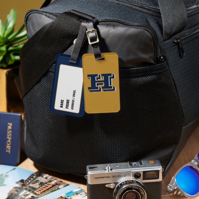 Navy and Gold School Pride Color Style Monogram Gepäckanhänger (Vorderseite & Rückseite)