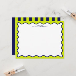 Navy and Lime Striped Wavy Frame Note Card Einladung