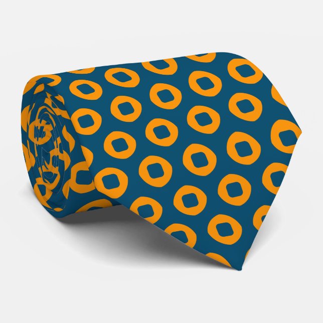 Navy and Orange Dot Circle Pattern  Neck Tie Krawatte (Gerollt)
