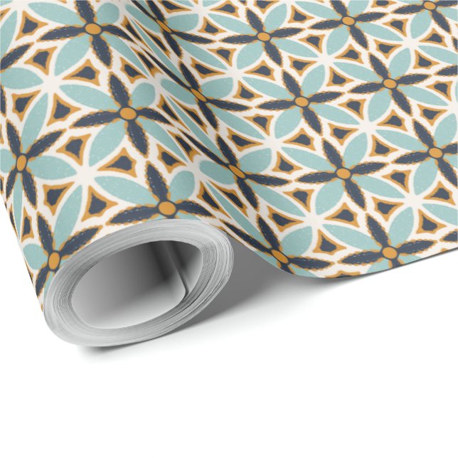 Navy and teal green textured mosaic Wrapping Paper Geschenkpapier (Rolleneckpunkt)