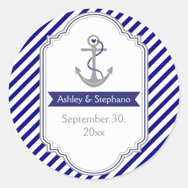 Navy Anker nautische Hochzeit Save the Date Runder Aufkleber (Vorderseite)