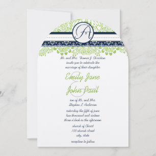 Navy Apfel Grün Grau Liebesvögel Hochzeit  Einladung