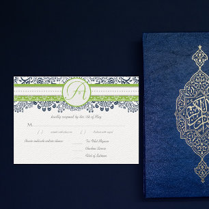 Navy Apfel Grün Grau Liebesvögel Hochzeit RSVP Karte