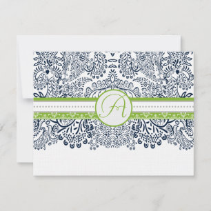 Navy Apfel Grün Grau Liebesvögel Hochzeit RSVP Karte