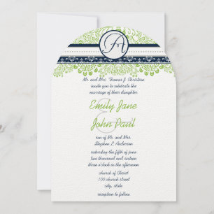 Navy Apple Green Gray Love Birds Hochzeit Einladung