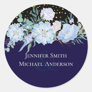 Navy Aqua Blau Blumen Hochzeitsbudget Runder Aufkleber