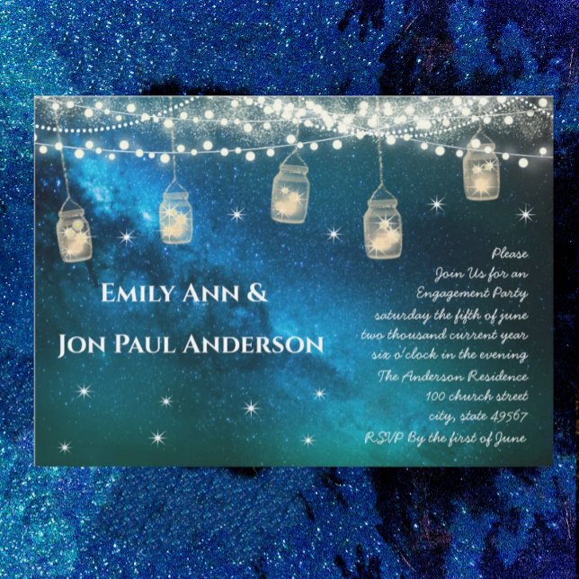 Navy Aqua Blue Opulence Mason Jar Engagement Party Einladung (Von Creator hochgeladen)