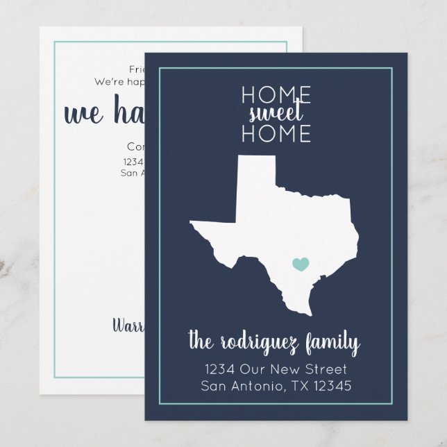 Navy & Aqua Zuhause Sweet Zuhause - Texas Moving Ankündigung (Vorne/Hinten)