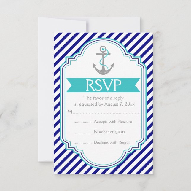 Navy, Aquakanker nautische Hochzeit RSVP (Vorderseite)