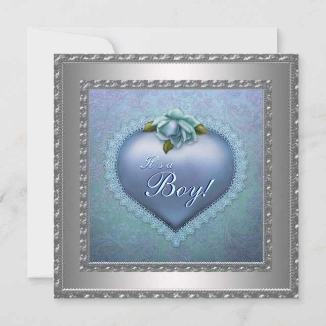 Navy Aquamarin Blue Damask Baby Boy Dusche Einladung (Vorderseite)