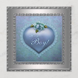 Navy Aquamarin Blue Damask Baby Boy Dusche Einladung