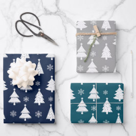 Navy, Aquamarin & Silver Winter Weihnachtsbaummust Geschenkpapier Set