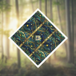 Navy Aquamarin- und Goldmoonlight Forest mit Monog Serviette