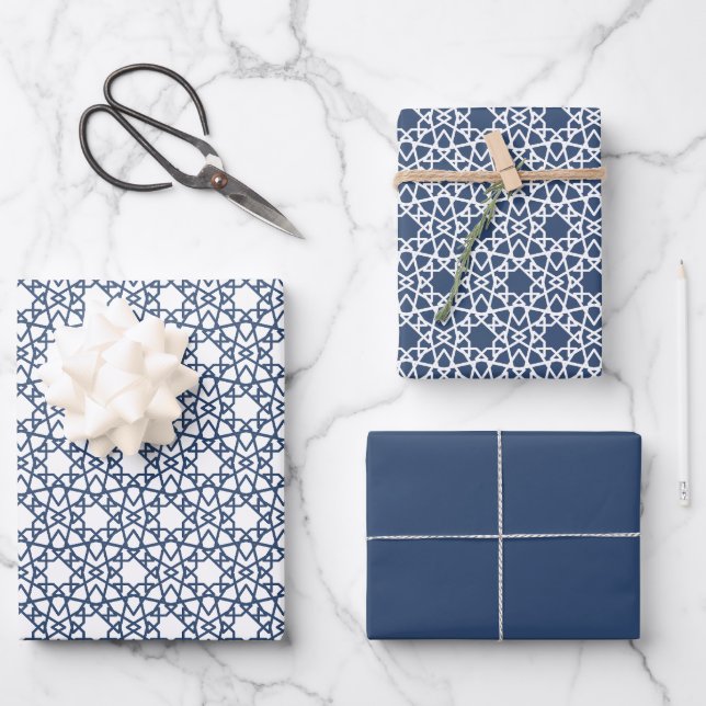 Navy Arabesque Design Geschenkpapier Set (Vorderseite)