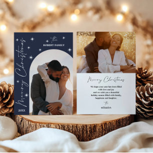 Navy Arch Modern Script 2 Foto Frohe Weihnachten