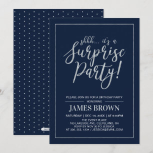 Navy & Argent Invitation Anniversaire Moderne Su