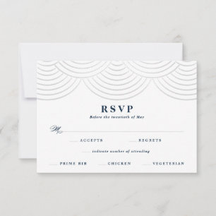 Navy Art Deco Lichterkette Hochzeit RSVP Karte