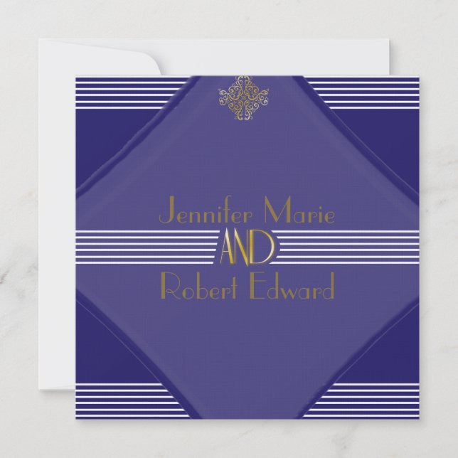 Navy Art Deco Posh Hochzeit Einladung (Vorderseite)