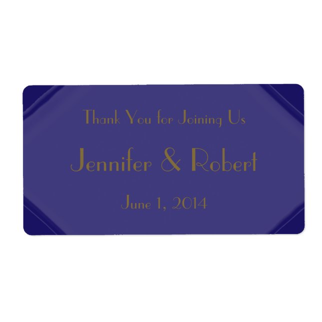 Navy Art Deco Posh Water Flasche Label (Vorne)
