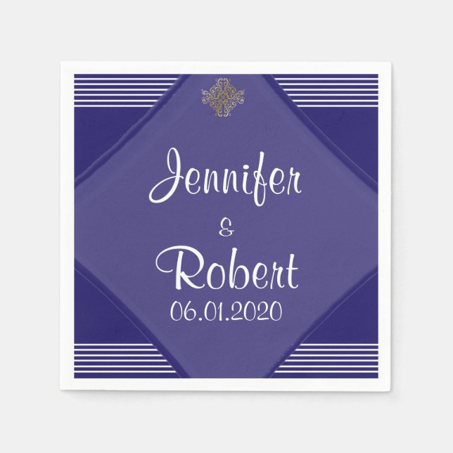 Navy Art Deco Posh Wedding Napkin Serviette (Vorderseite)