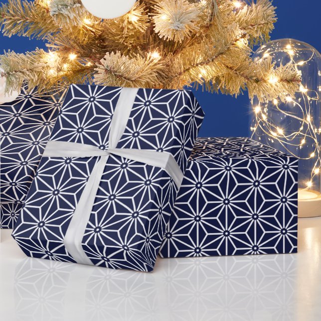 Navy Asangebua Japanisches Muster Geschenkpapier (Feiertage)