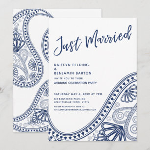 Navy auf Weiß Just Married Paisley nur für den Emp Einladung