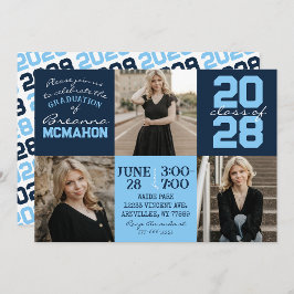 Navy & Baby Blue 3 Photo Graduation Invitation
