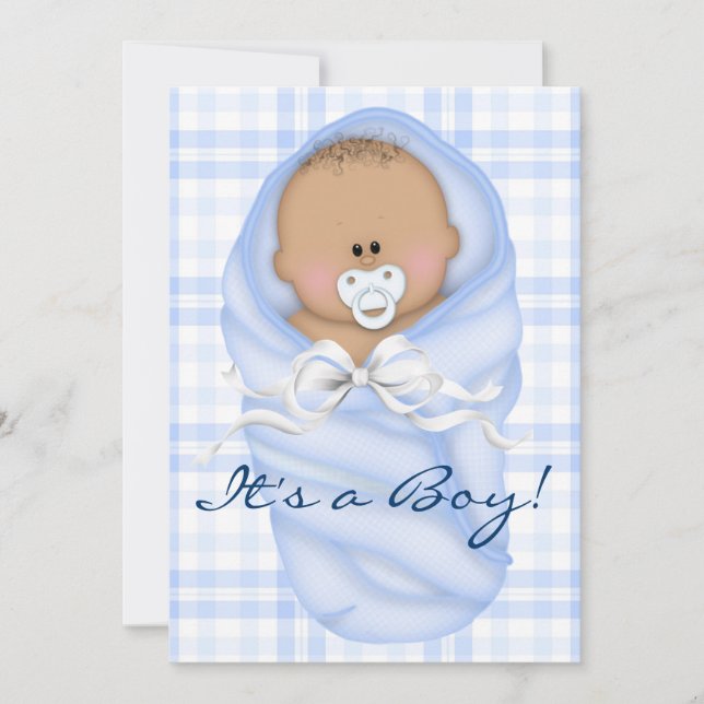 Navy Baby Blue Gingham Baby Boy Shower Einladungen (Vorderseite)