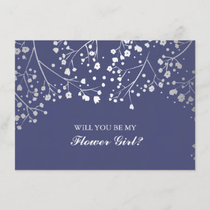 Navy Baby's Breath Hochzeit Blumenmädchen Einladun Einladung