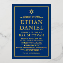 Navy Bar mitzvah Star von David gold oder silber Folieneinladung