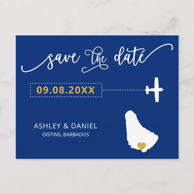 Navy Barbados Wedding Speichern Sie die Datumskart Postkarte (Vorderseite)