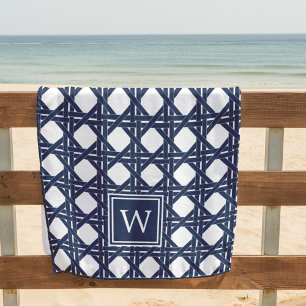 Navy Basketweaver Muster Monogram Strandtuch