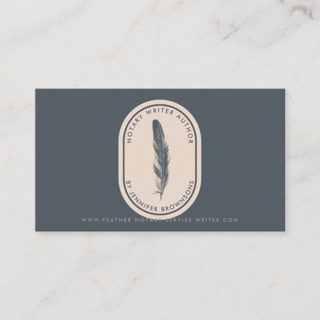 Navy Beige Feather Autor übersetzen Mobile Notar Visitenkarte (Vorderseite)