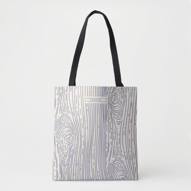 Navy Beige Holz Grain Abstraktes Muster Tasche (Vorderseite)